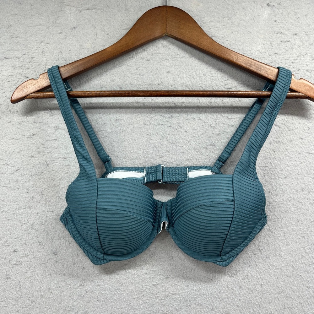 PINK Victorias Secret Bikini Top Womens Small Teal Ribbed Push Up Swim Beach